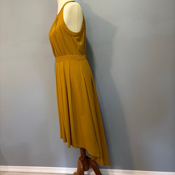 Mustard Yellow Banana Republic high-low high-collar dress, size 10 - Picture 2 of 11